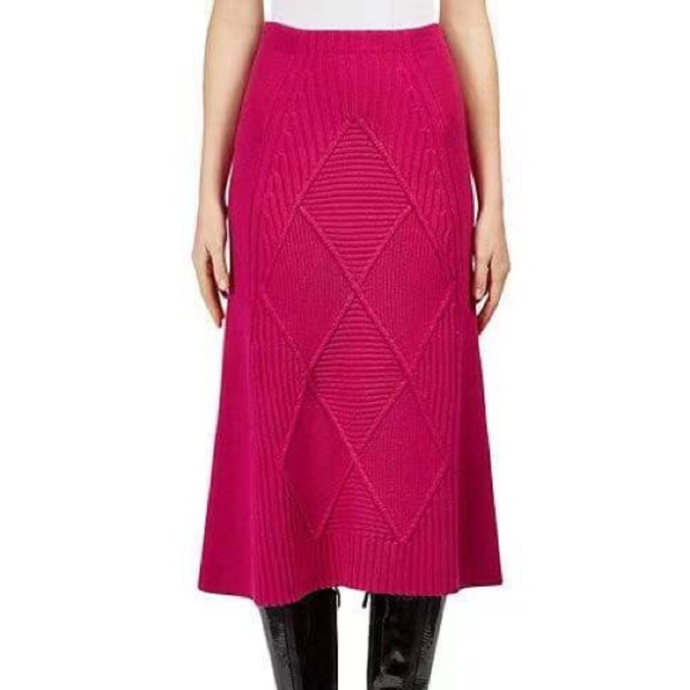 NWT $480 Kenzo Fuchsia Textured Midi Flare Wool Skirt